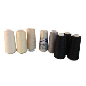 Set Of 9 Large Spools Overlock Thread Mixed Colors For Serger Machines Beige Bla